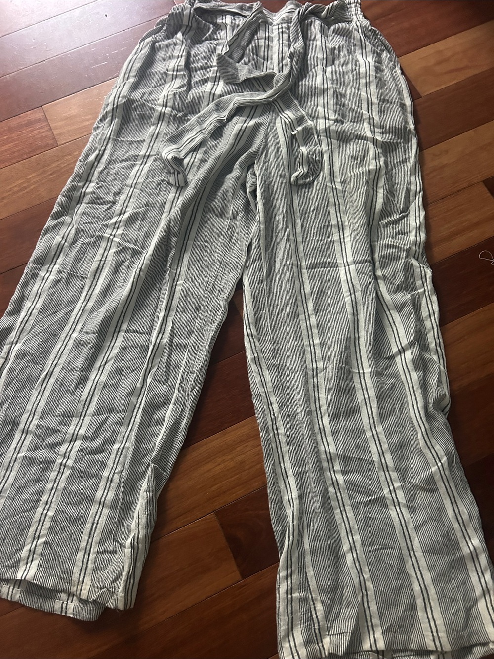 Women's Lightweight Striped Wide-Leg Pants - Gray/White